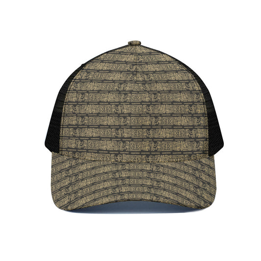 Ancient Maya Pattern Print Black Mesh Trucker Cap