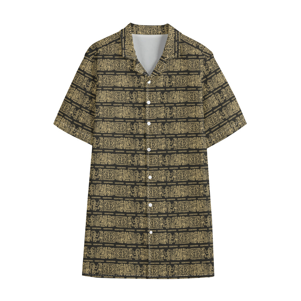 Ancient Maya Pattern Print Cotton Hawaiian Shirt