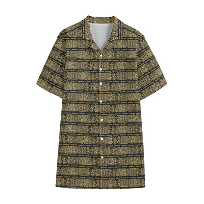 Ancient Maya Pattern Print Cotton Hawaiian Shirt