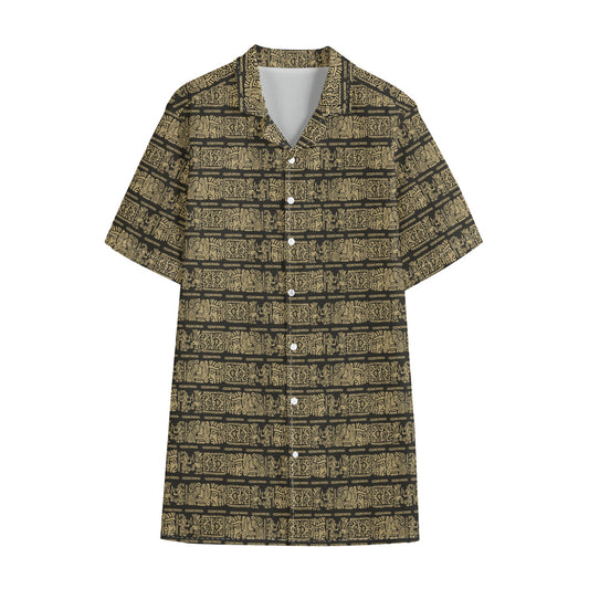 Ancient Maya Pattern Print Cotton Hawaiian Shirt