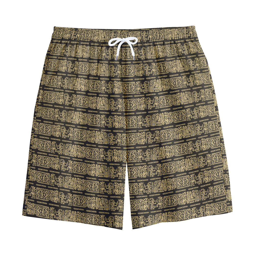 Ancient Maya Pattern Print Cotton Shorts