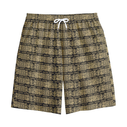 Ancient Maya Pattern Print Cotton Shorts