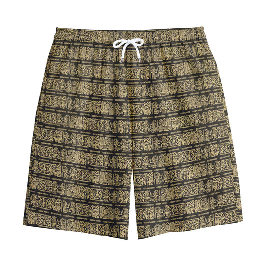 Ancient Maya Pattern Print Cotton Shorts