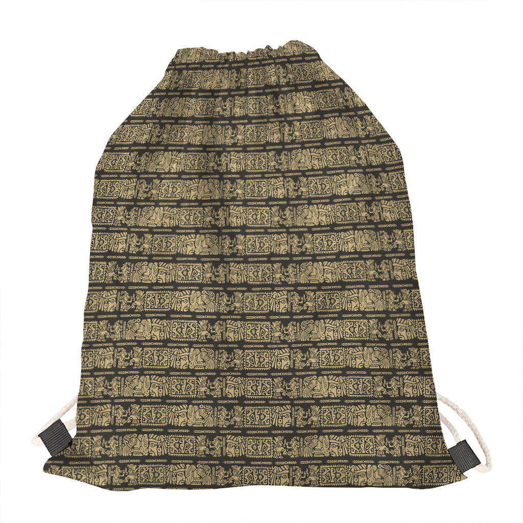Ancient Maya Pattern Print Drawstring Bag