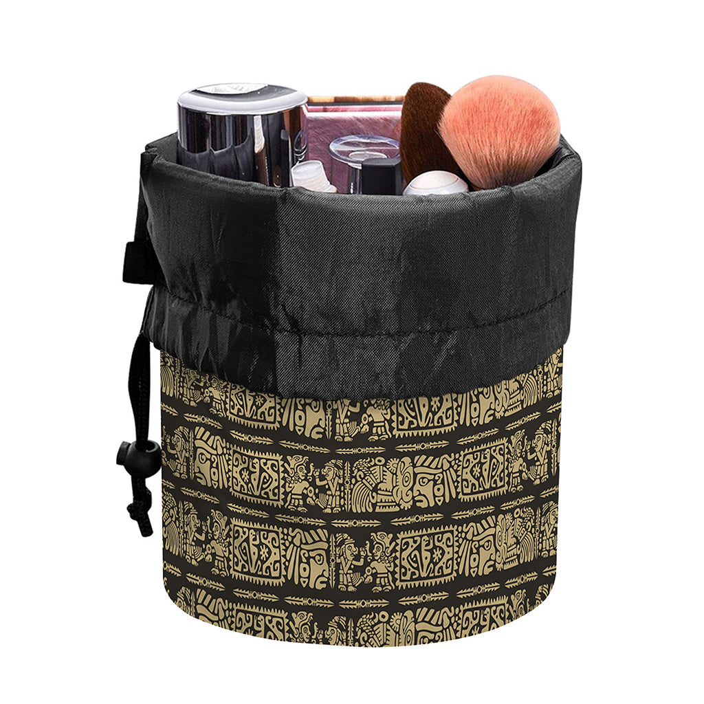 Ancient Maya Pattern Print Drawstring Makeup Bag