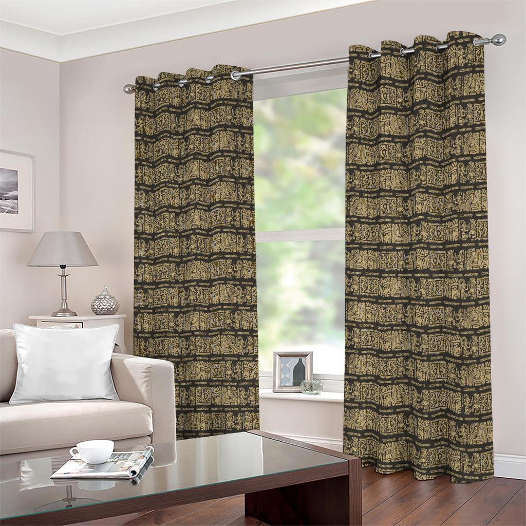 Ancient Maya Pattern Print Extra Wide Grommet Curtains