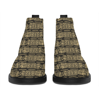 Ancient Maya Pattern Print Flat Ankle Boots