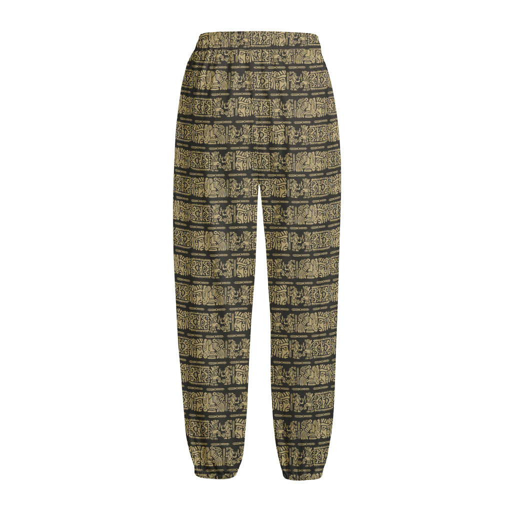 Ancient Maya Pattern Print Fleece Lined Knit Pants