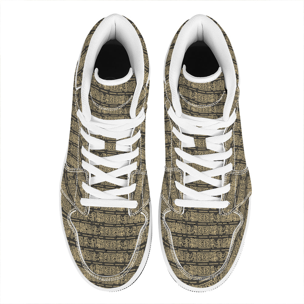 Ancient Maya Pattern Print High Top Leather Sneakers