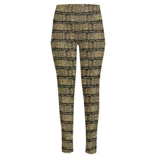 Ancient Maya Pattern Print High-Waisted Pocket Leggings