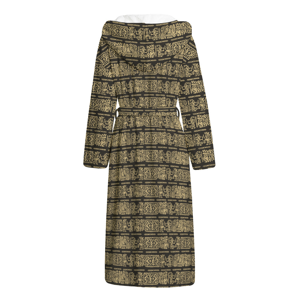 Ancient Maya Pattern Print Hooded Bathrobe