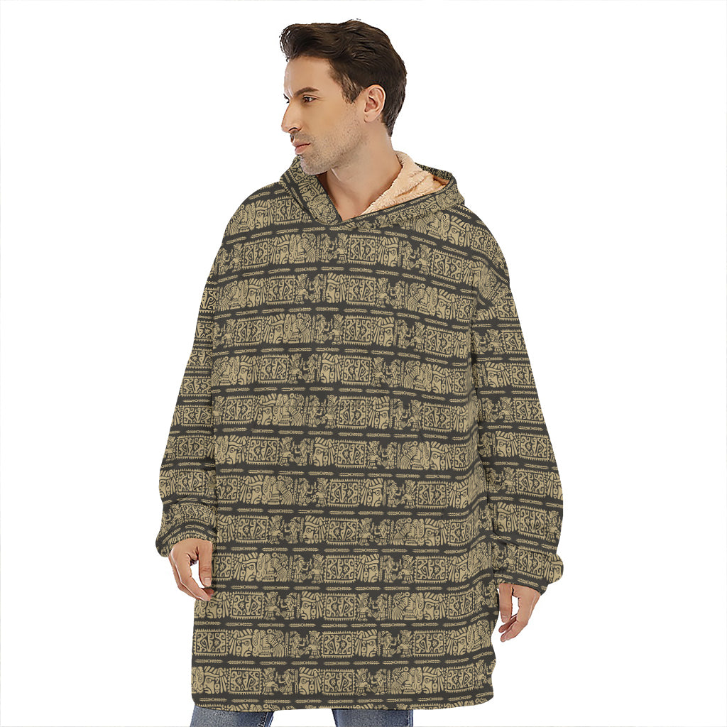 Ancient Maya Pattern Print Hoodie Blanket