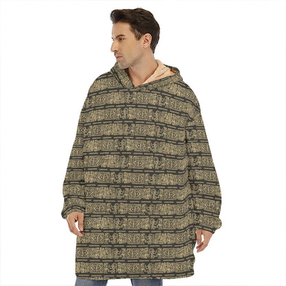 Ancient Maya Pattern Print Hoodie Blanket