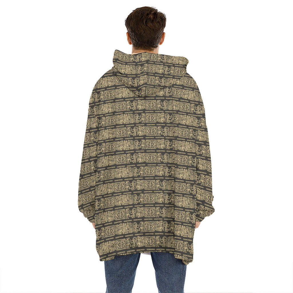 Ancient Maya Pattern Print Hoodie Blanket