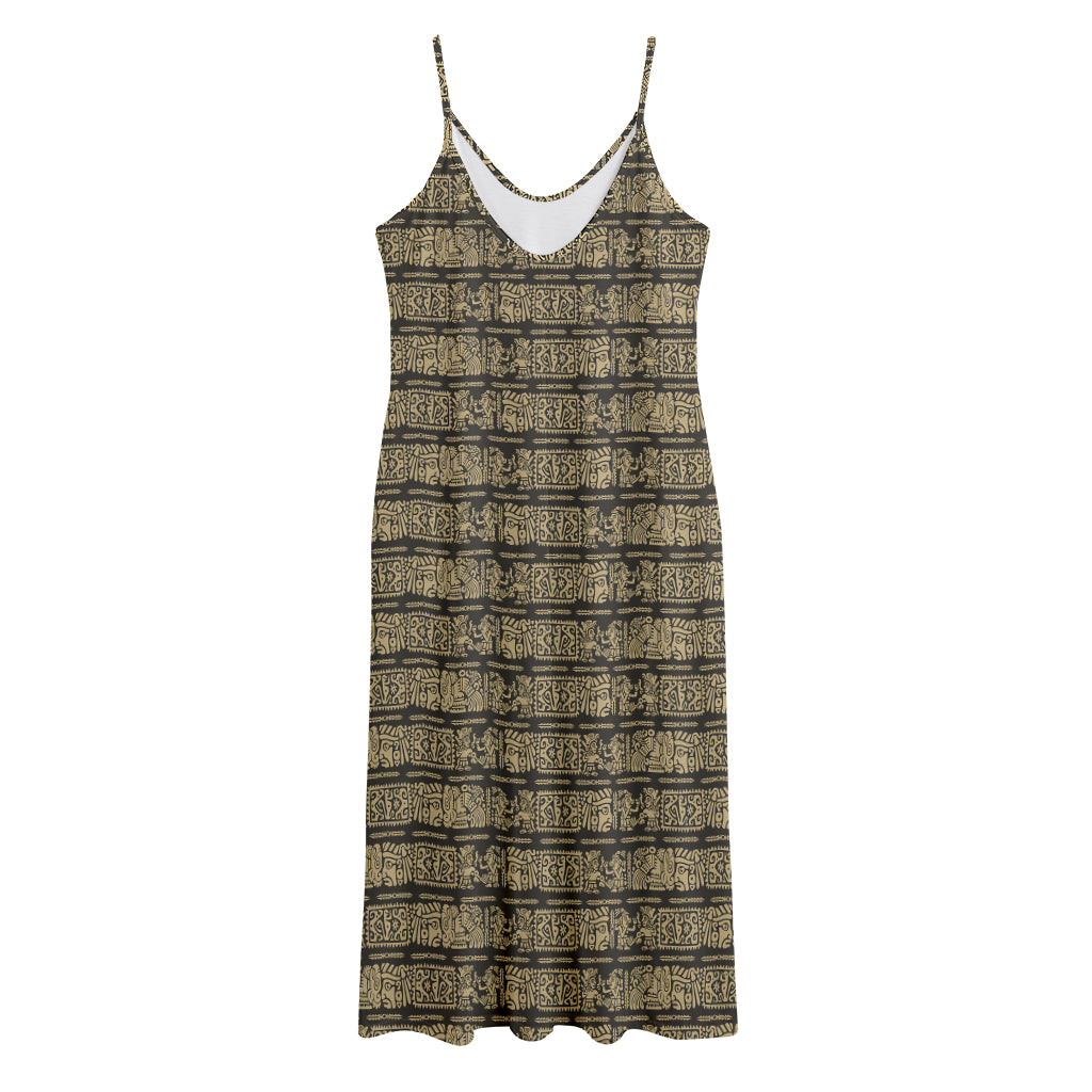 Ancient Maya Pattern Print Jersey Midi Cami Dress