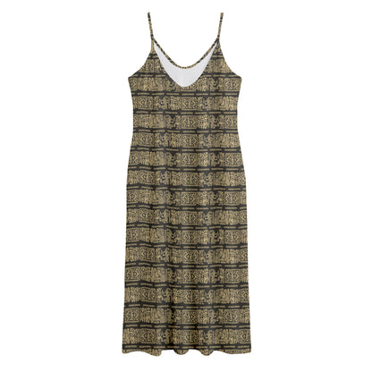 Ancient Maya Pattern Print Jersey Midi Cami Dress