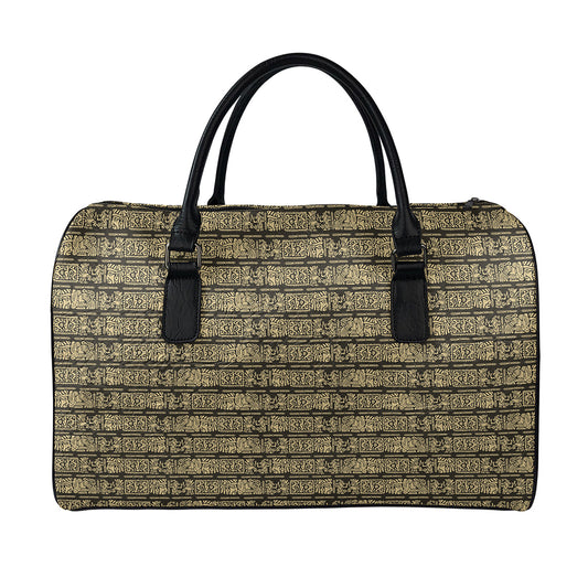 Ancient Maya Pattern Print Leather Duffle Bag