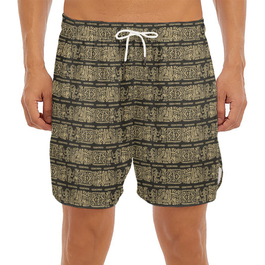 Ancient Maya Pattern Print Men's Split Running Shorts