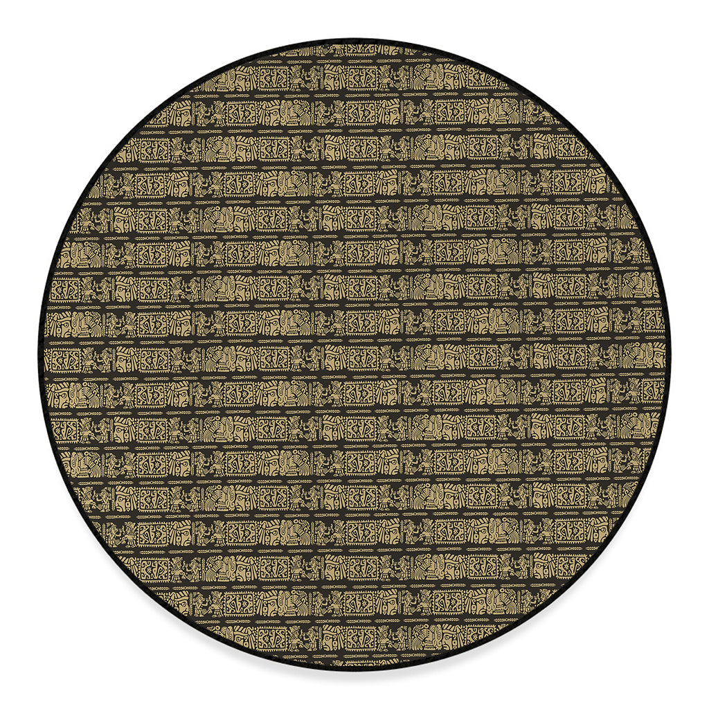 Ancient Maya Pattern Print Round Floor Mat