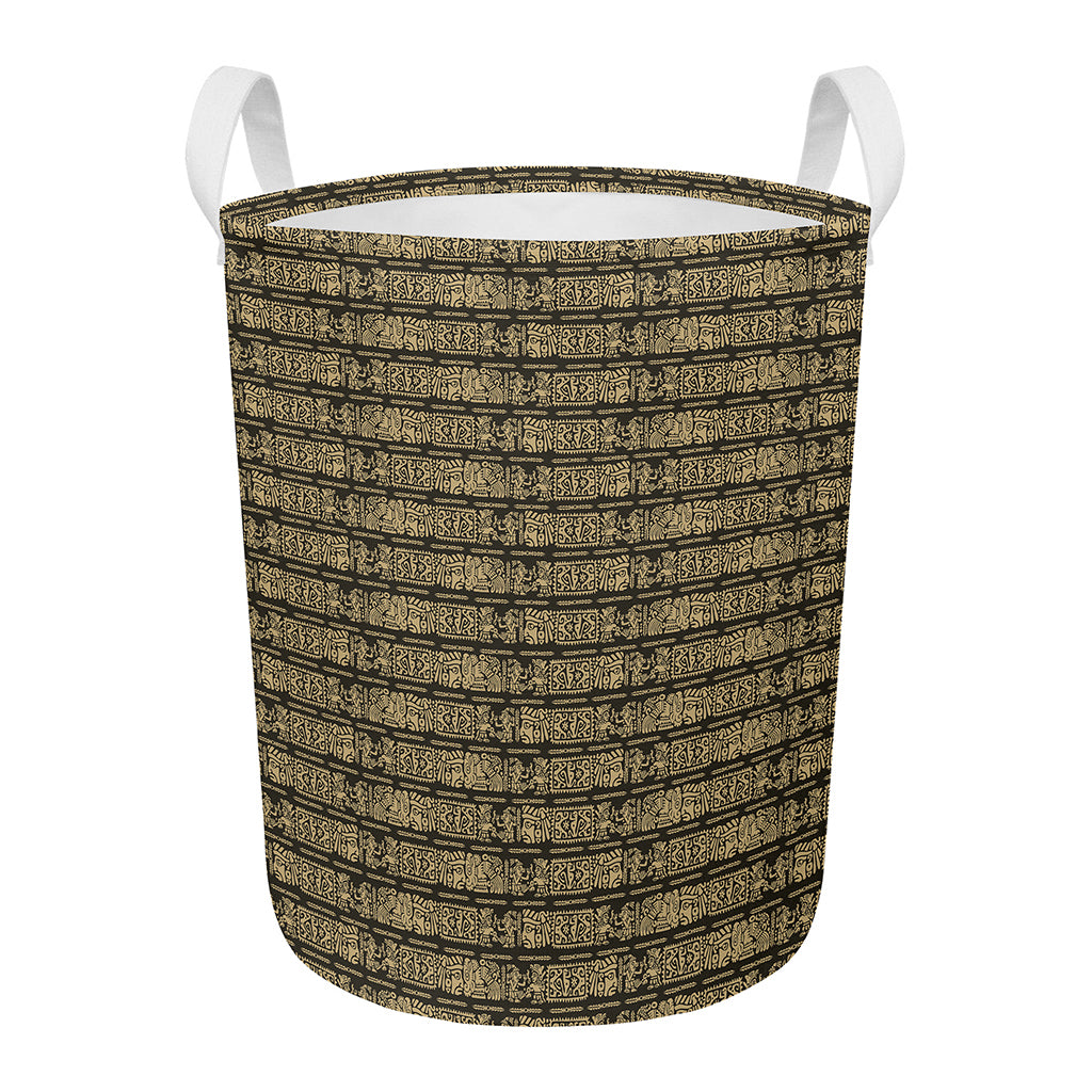 Ancient Maya Pattern Print Round Laundry Basket