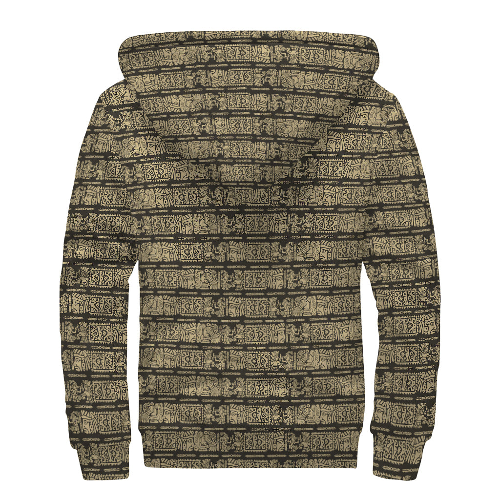 Ancient Maya Pattern Print Sherpa Lined Zip Up Hoodie