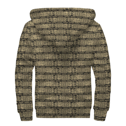 Ancient Maya Pattern Print Sherpa Lined Zip Up Hoodie