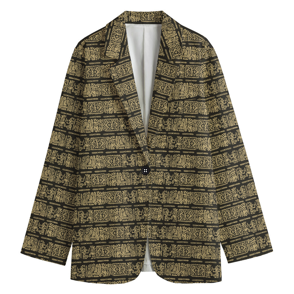 Ancient Maya Pattern Print Women's Cotton Blazer