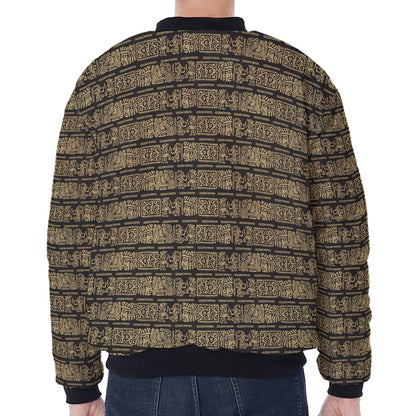 Ancient Maya Pattern Print Zip Sleeve Bomber Jacket
