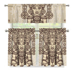 Ancient Mayan Statue Print 3 Piece Kitchen Curtains