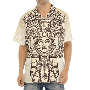 Ancient Mayan Statue Print Aloha Shirt