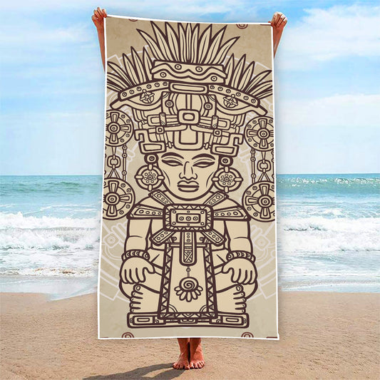 Ancient Mayan Statue Print Beach Towel