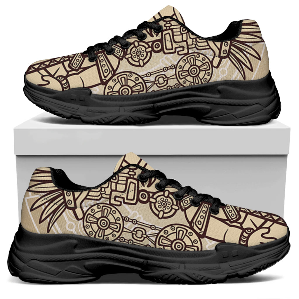 Ancient Mayan Statue Print Black Chunky Shoes