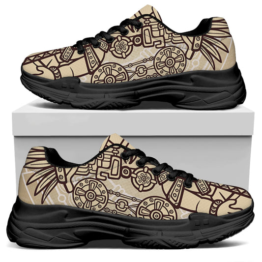 Ancient Mayan Statue Print Black Chunky Shoes