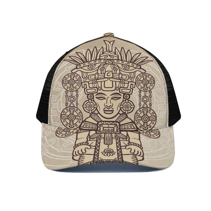 Ancient Mayan Statue Print Black Mesh Trucker Cap