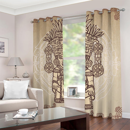 Ancient Mayan Statue Print Blackout Grommet Curtains