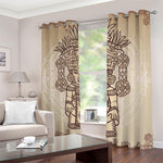 Ancient Mayan Statue Print Blackout Grommet Curtains