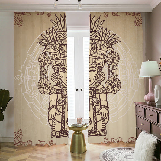 Ancient Mayan Statue Print Blackout Pencil Pleat Curtains