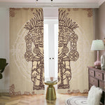 Ancient Mayan Statue Print Blackout Pencil Pleat Curtains