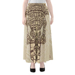 Ancient Mayan Statue Print Chiffon Maxi Skirt