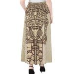 Ancient Mayan Statue Print Chiffon Maxi Skirt