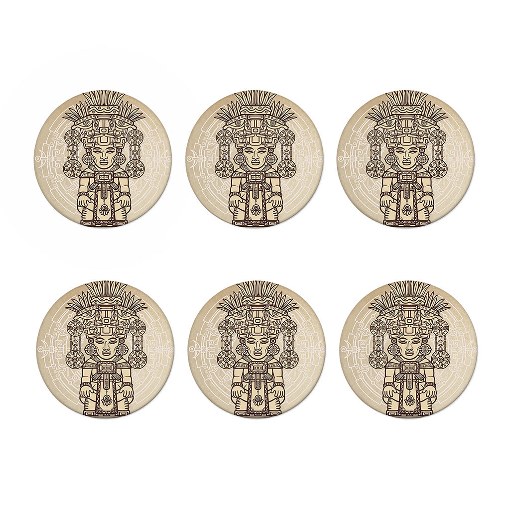 Ancient Mayan Statue Print Coaster Set