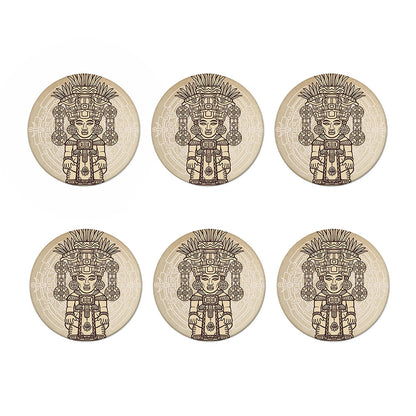Ancient Mayan Statue Print Coaster Set