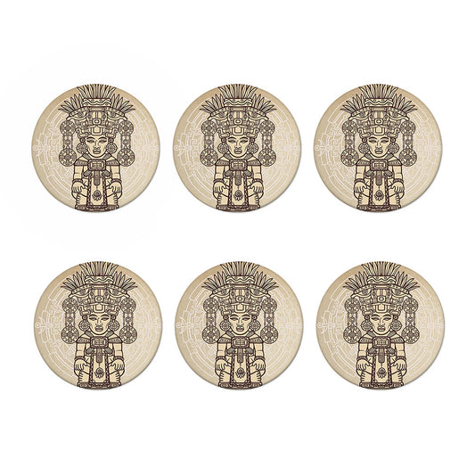 Ancient Mayan Statue Print Coaster Set
