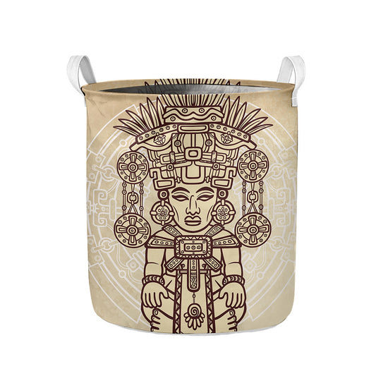 Ancient Mayan Statue Print Collapsible Laundry Basket