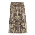 Ancient Mayan Statue Print Cotton Front Slit Maxi Skirt