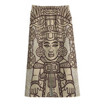 Ancient Mayan Statue Print Cotton Front Slit Maxi Skirt