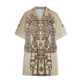 Ancient Mayan Statue Print Cotton Hawaiian Shirt