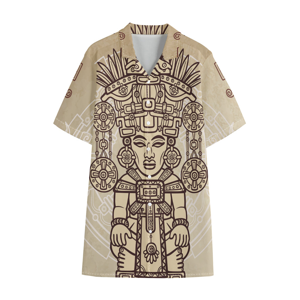 Ancient Mayan Statue Print Cotton Hawaiian Shirt