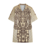 Ancient Mayan Statue Print Cotton Hawaiian Shirt