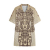 Ancient Mayan Statue Print Cotton Hawaiian Shirt